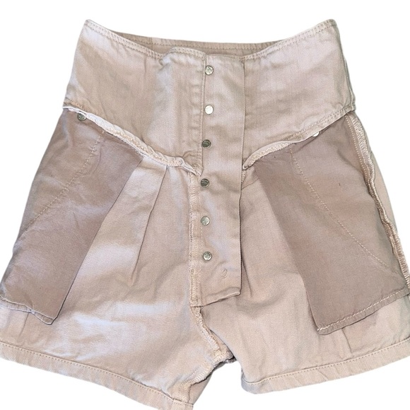 We The Free People Paris Pleated High Rise Button Up Macaroon Beige Denim 24 - Picture 9 of 16